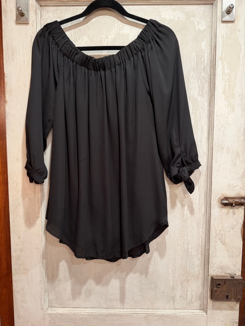 Love In Black Off-the-Shoulder Peasant Tunic